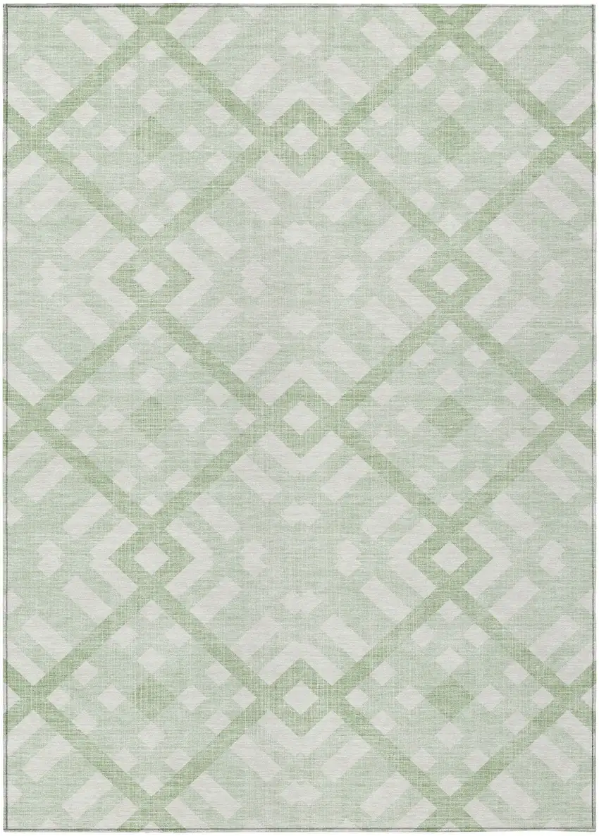 Mint Green And Ivory Geometric Washable Indoor Outdoor Area Rug Photo 2