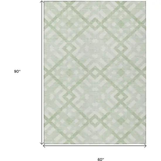 Mint Green And Ivory Geometric Washable Indoor Outdoor Area Rug Photo 3