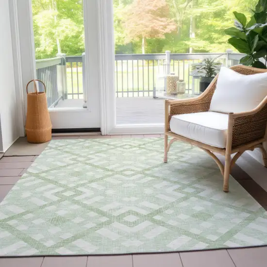 Mint Green And Ivory Geometric Washable Indoor Outdoor Area Rug Photo 8