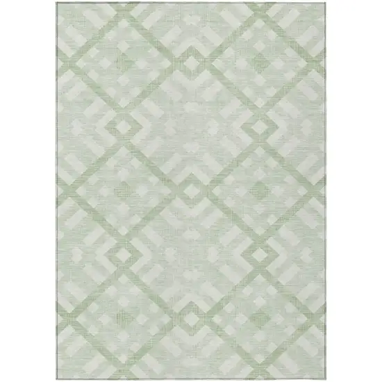 Mint Green And Ivory Geometric Washable Indoor Outdoor Area Rug Photo 2