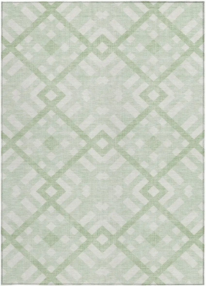 Mint Green And Ivory Geometric Washable Indoor Outdoor Area Rug Photo 5