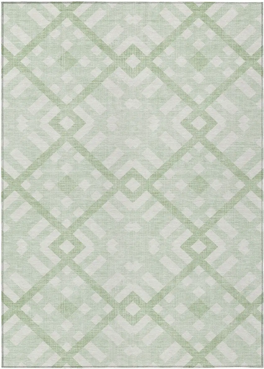 Mint Green And Ivory Geometric Washable Indoor Outdoor Area Rug Photo 2
