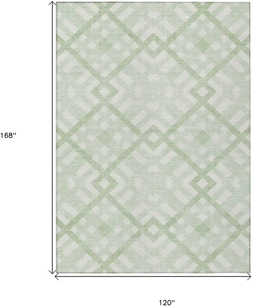 Mint Green And Ivory Geometric Washable Indoor Outdoor Area Rug Photo 3
