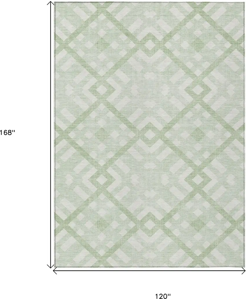 Mint Green And Ivory Geometric Washable Indoor Outdoor Area Rug Photo 3