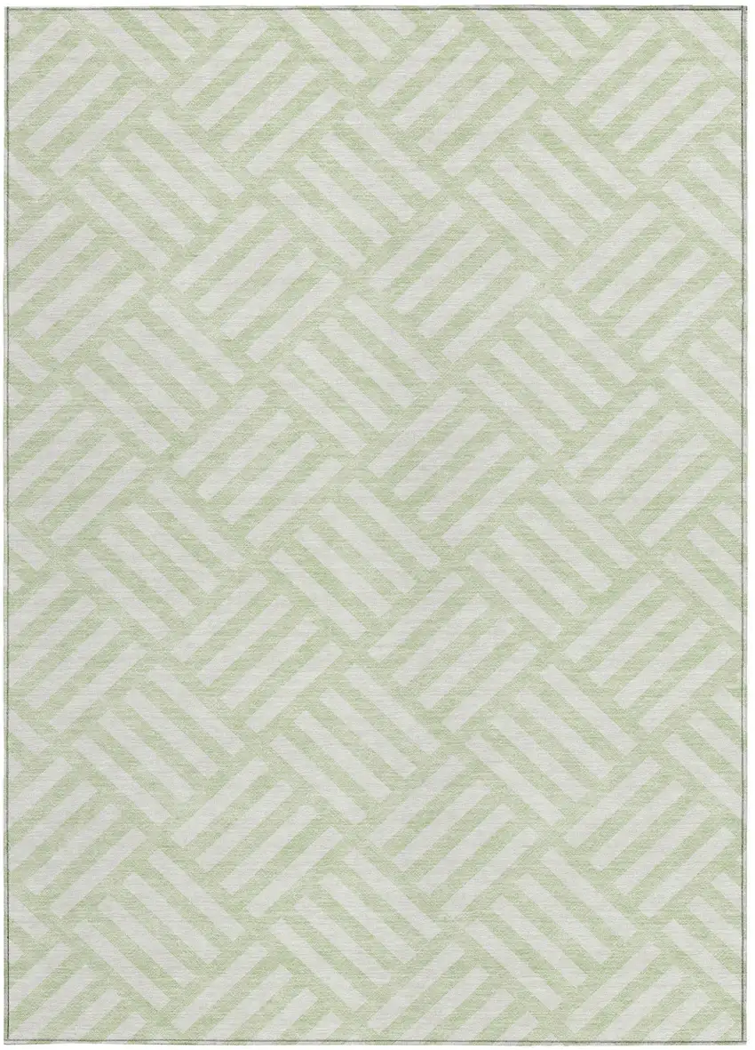 Mint Green And Ivory Geometric Washable Indoor Outdoor Area Rug Photo 5