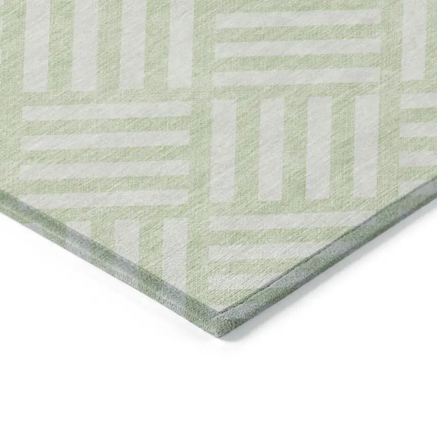 Mint Green And Ivory Geometric Washable Indoor Outdoor Area Rug Photo 4