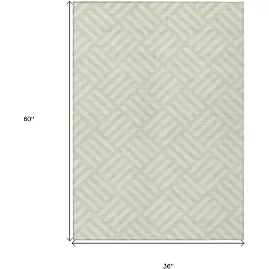 Mint Green And Ivory Geometric Washable Indoor Outdoor Area Rug Photo 3