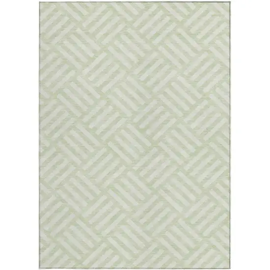 Mint Green And Ivory Geometric Washable Indoor Outdoor Area Rug Photo 5