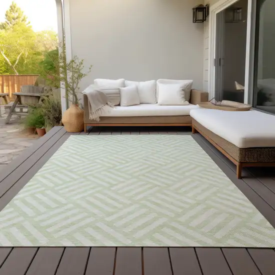 Mint Green And Ivory Geometric Washable Indoor Outdoor Area Rug Photo 9