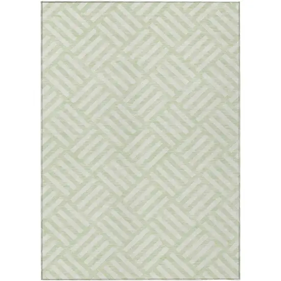 Mint Green And Ivory Geometric Washable Indoor Outdoor Area Rug Photo 2