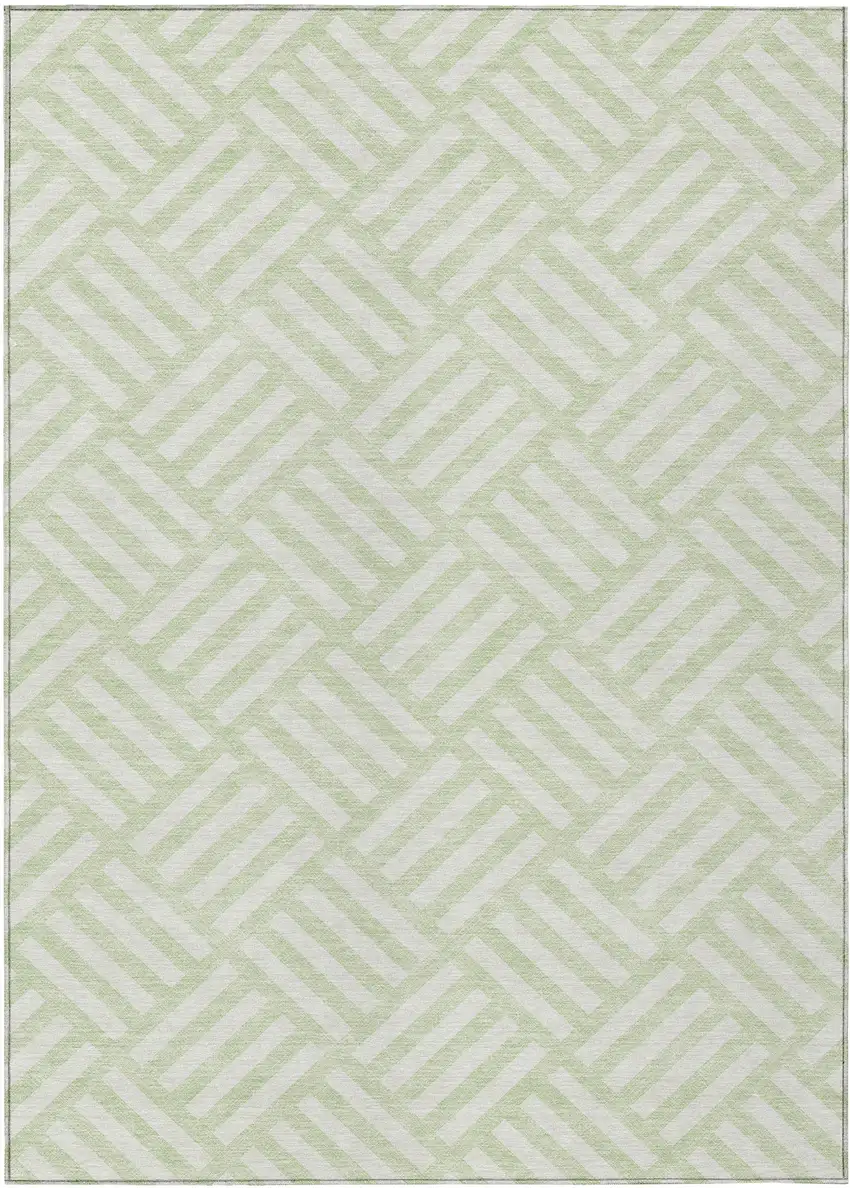 Mint Green And Ivory Geometric Washable Indoor Outdoor Area Rug Photo 2