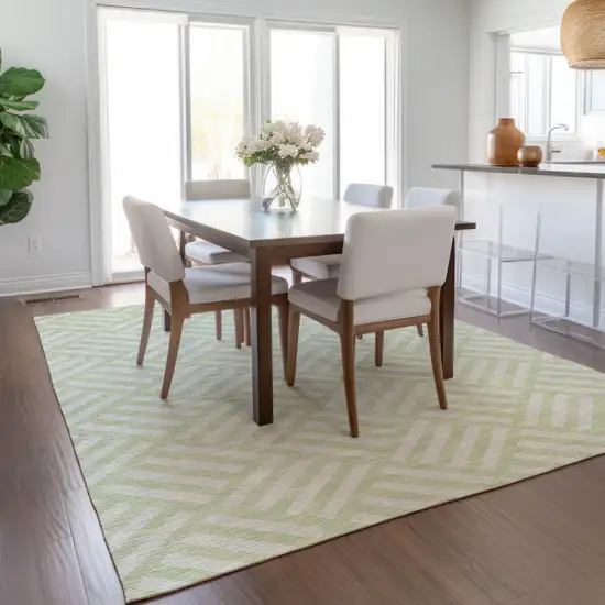 Mint Green And Ivory Geometric Washable Indoor Outdoor Area Rug Photo 8
