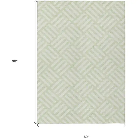 Mint Green And Ivory Geometric Washable Indoor Outdoor Area Rug Photo 3