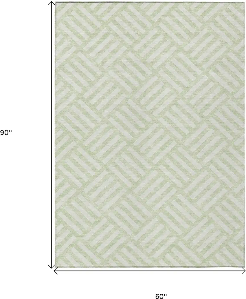 Mint Green And Ivory Geometric Washable Indoor Outdoor Area Rug Photo 3