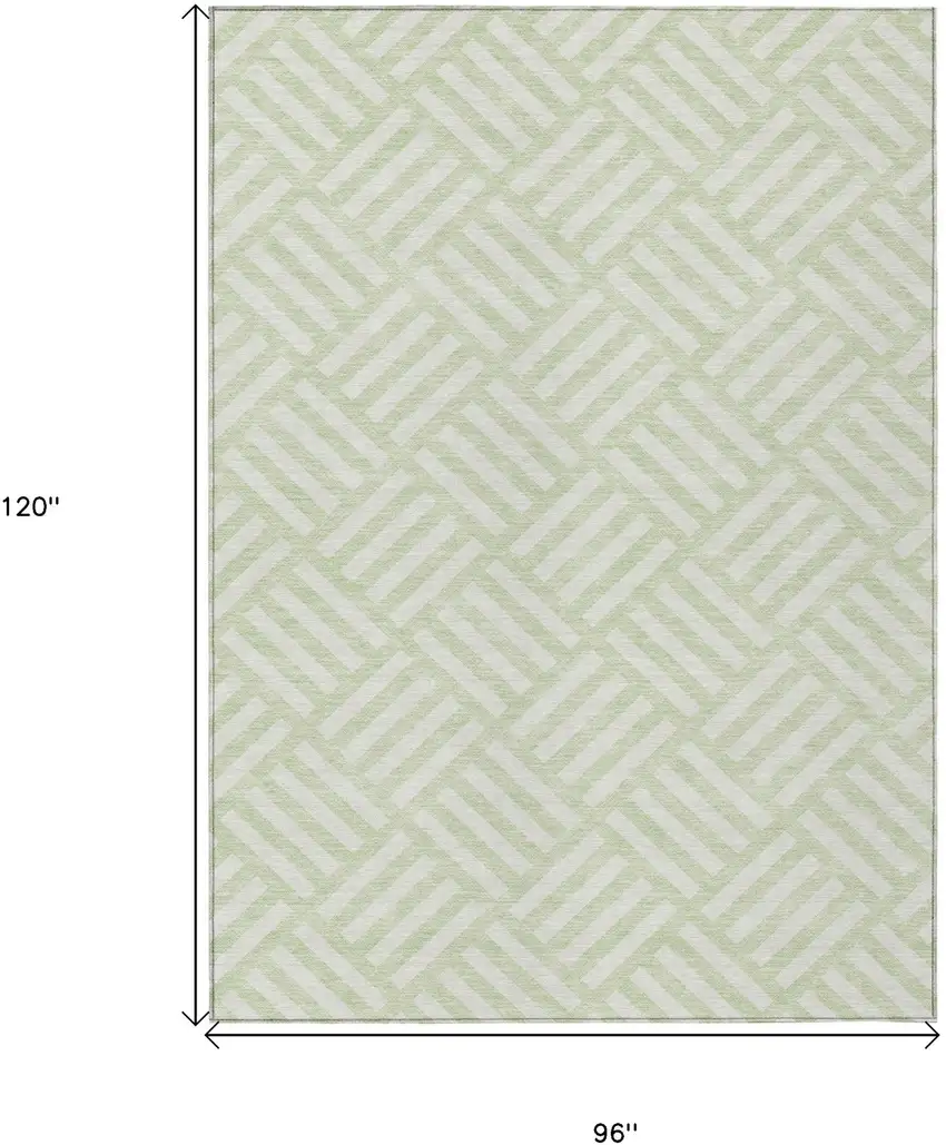 Mint Green And Ivory Geometric Washable Indoor Outdoor Area Rug Photo 9