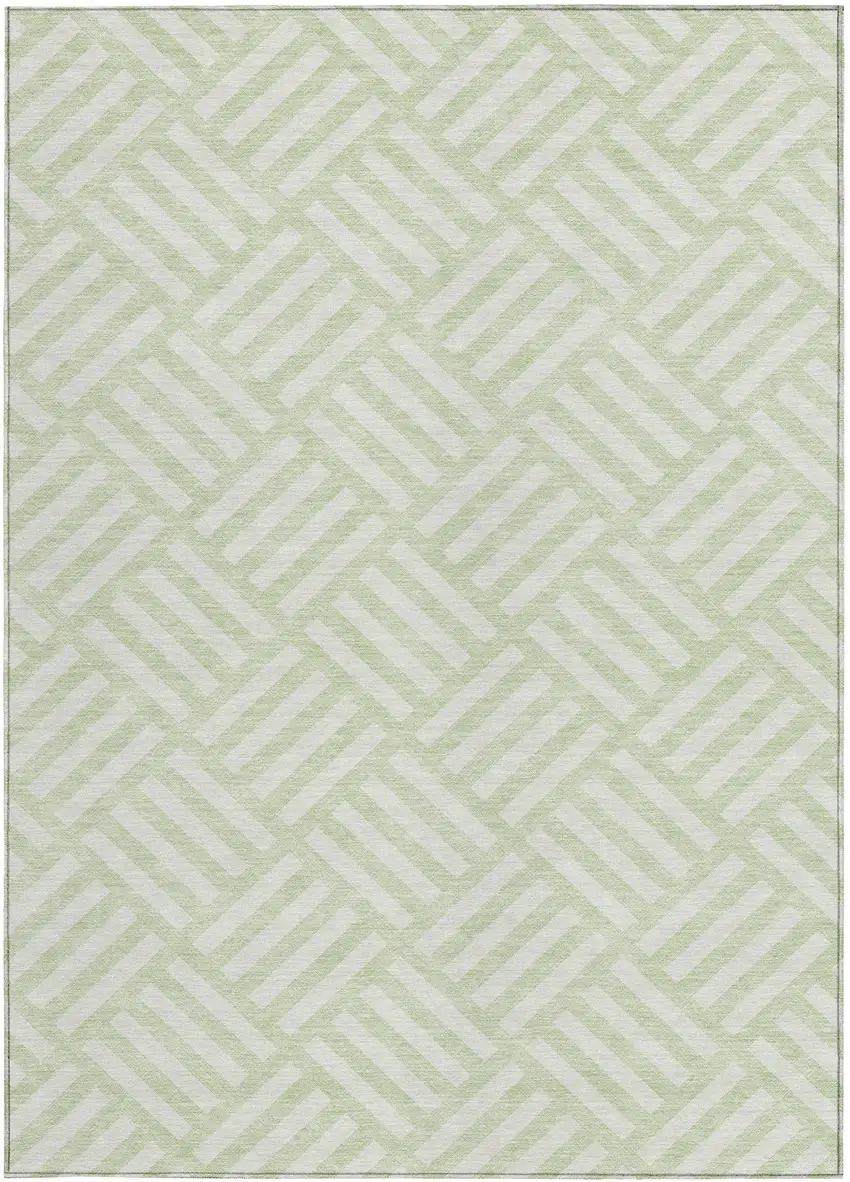 Mint Green And Ivory Geometric Washable Indoor Outdoor Area Rug Photo 4