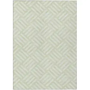 Photo of Mint Green And Ivory Geometric Washable Indoor Outdoor Area Rug