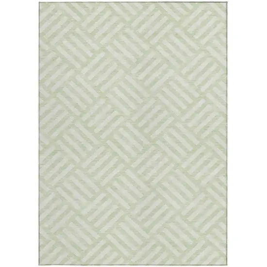 Mint Green And Ivory Geometric Washable Indoor Outdoor Area Rug Photo 5
