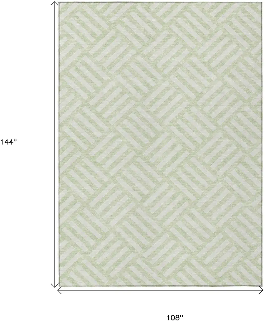 Mint Green And Ivory Geometric Washable Indoor Outdoor Area Rug Photo 3