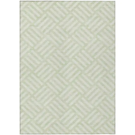 Mint Green And Ivory Geometric Washable Indoor Outdoor Area Rug Photo 2