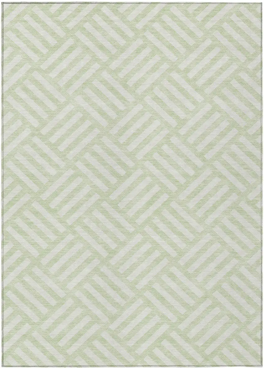 Mint Green And Ivory Geometric Washable Indoor Outdoor Area Rug Photo 2