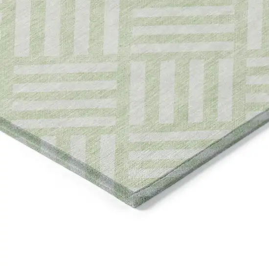 Mint Green And Ivory Geometric Washable Indoor Outdoor Area Rug Photo 4