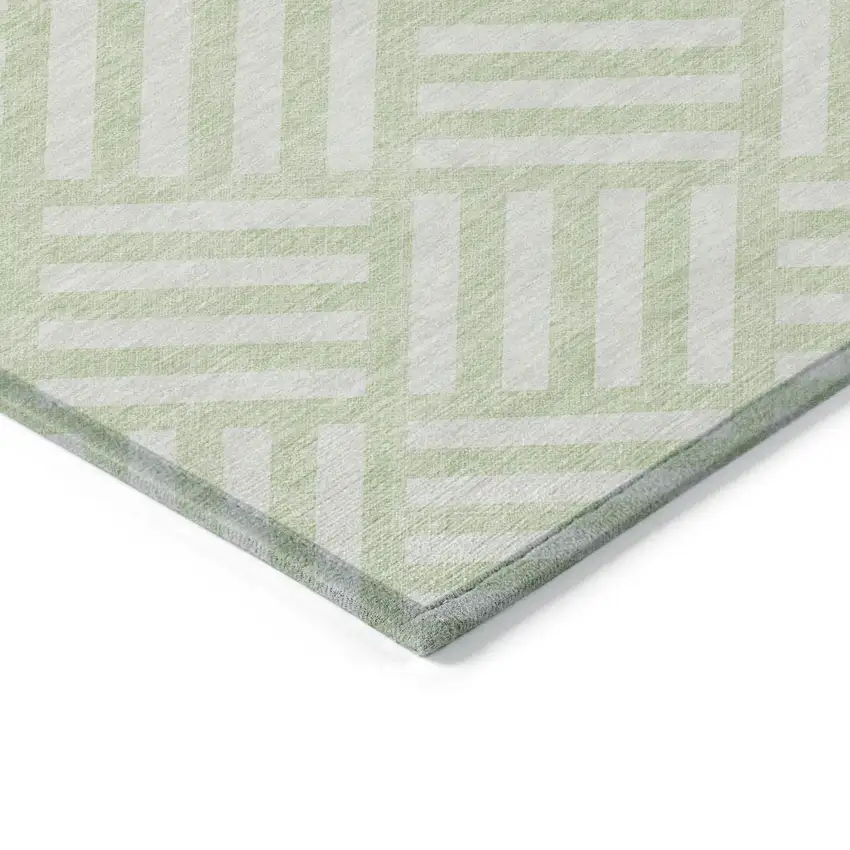 Mint Green And Ivory Geometric Washable Indoor Outdoor Area Rug Photo 4