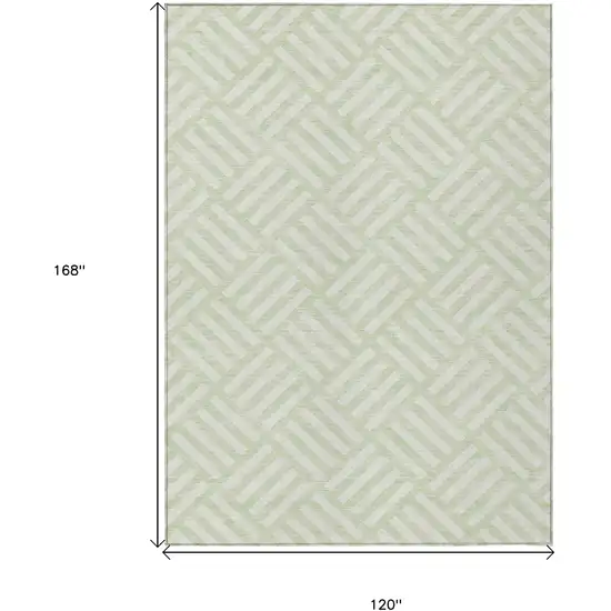 Mint Green And Ivory Geometric Washable Indoor Outdoor Area Rug Photo 3