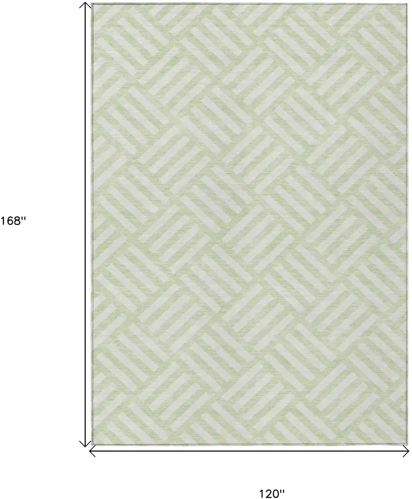 Mint Green And Ivory Geometric Washable Indoor Outdoor Area Rug Photo 3