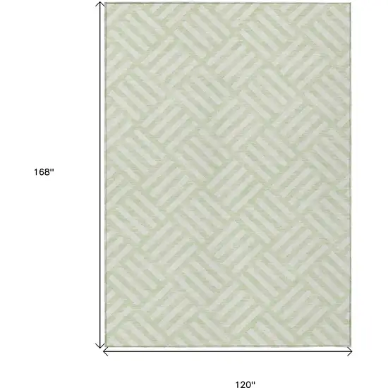 Mint Green And Ivory Geometric Washable Indoor Outdoor Area Rug Photo 3