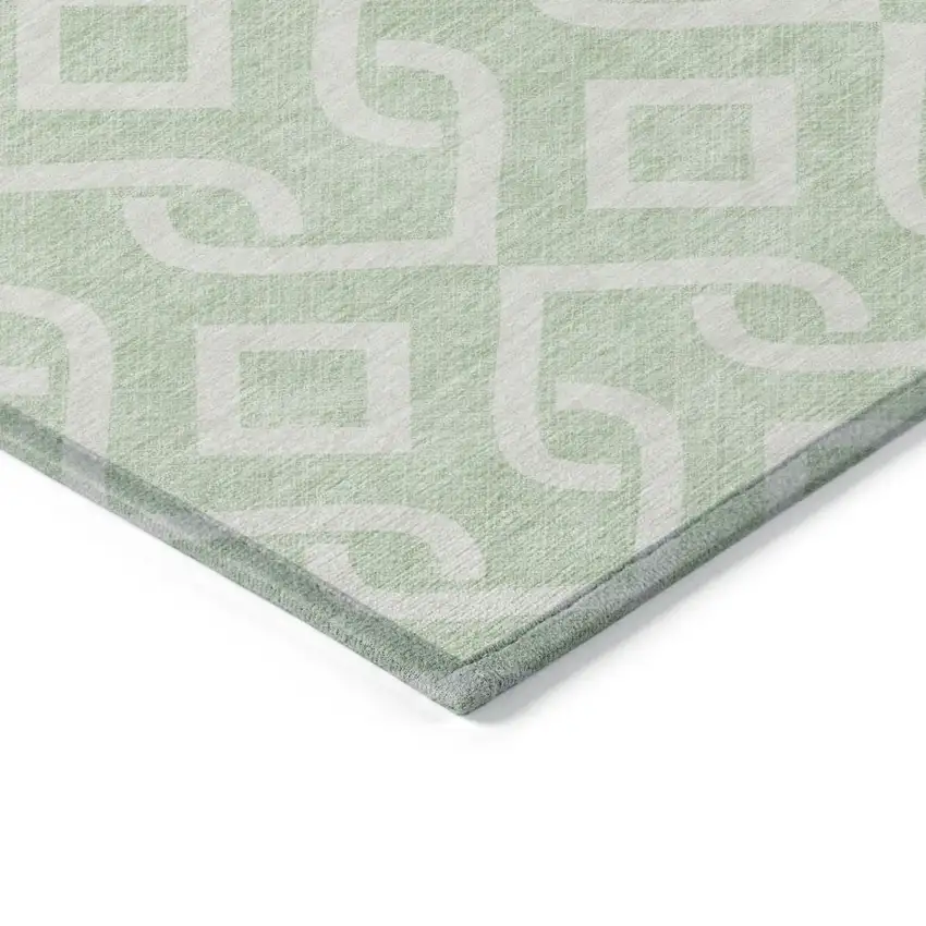 Mint Green And Ivory Geometric Washable Indoor Outdoor Area Rug Photo 5