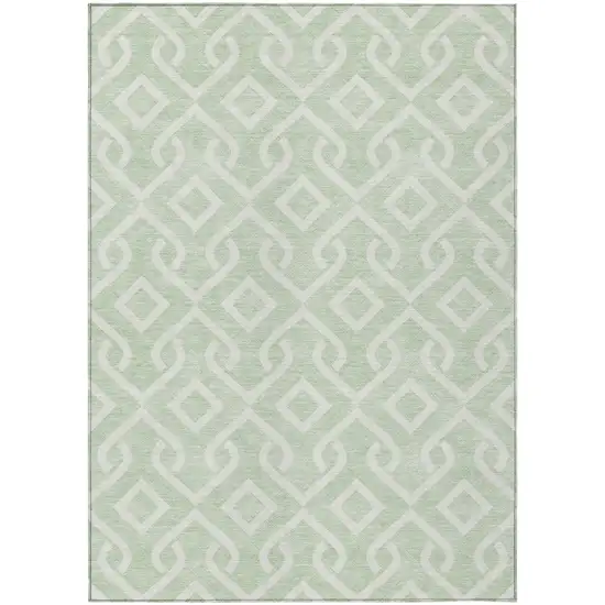 Mint Green And Ivory Geometric Washable Indoor Outdoor Area Rug Photo 2