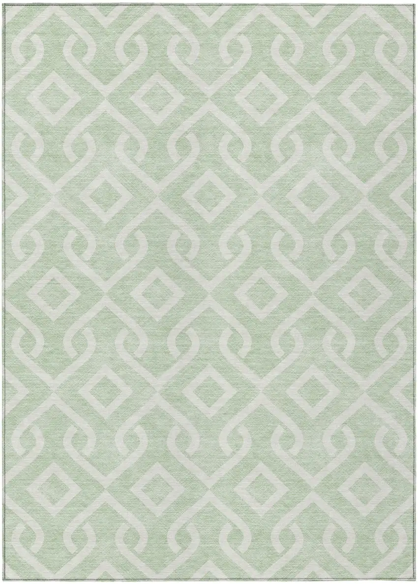 Mint Green And Ivory Geometric Washable Indoor Outdoor Area Rug Photo 2