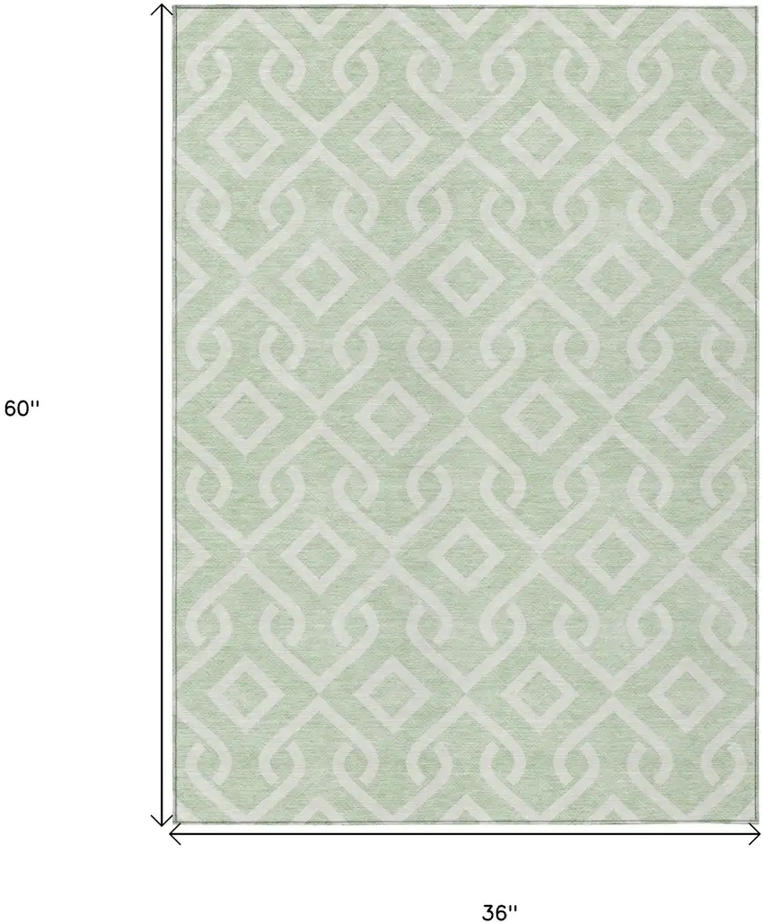 Mint Green And Ivory Geometric Washable Indoor Outdoor Area Rug Photo 3