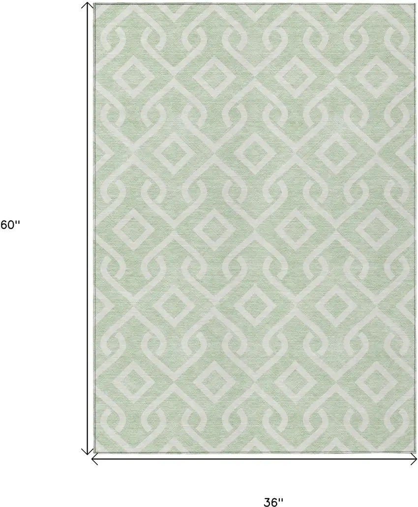 Mint Green And Ivory Geometric Washable Indoor Outdoor Area Rug Photo 3
