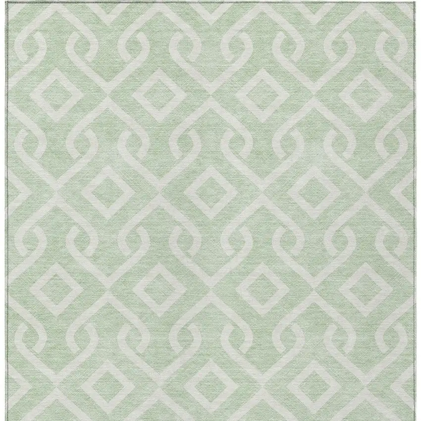Mint Green And Ivory Geometric Washable Indoor Outdoor Area Rug Photo 4