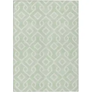 Photo of Mint Green And Ivory Geometric Washable Indoor Outdoor Area Rug