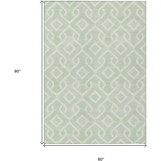 Mint Green And Ivory Geometric Washable Indoor Outdoor Area Rug Photo 7
