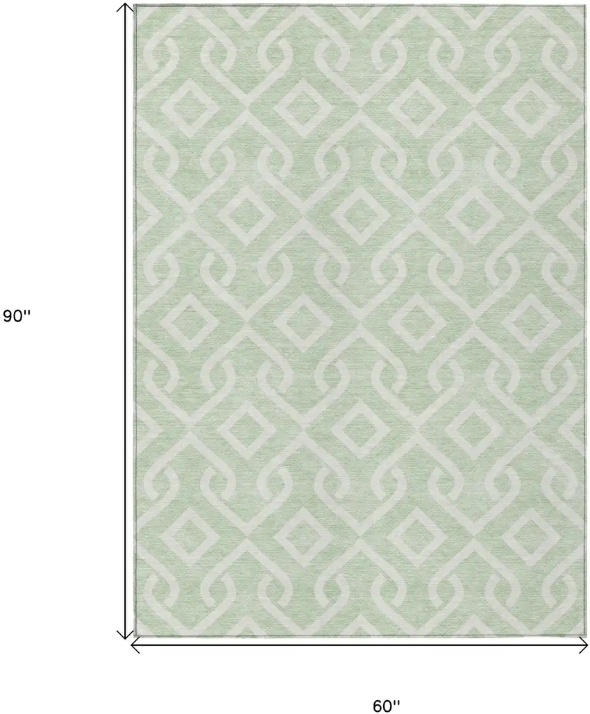 Mint Green And Ivory Geometric Washable Indoor Outdoor Area Rug Photo 7