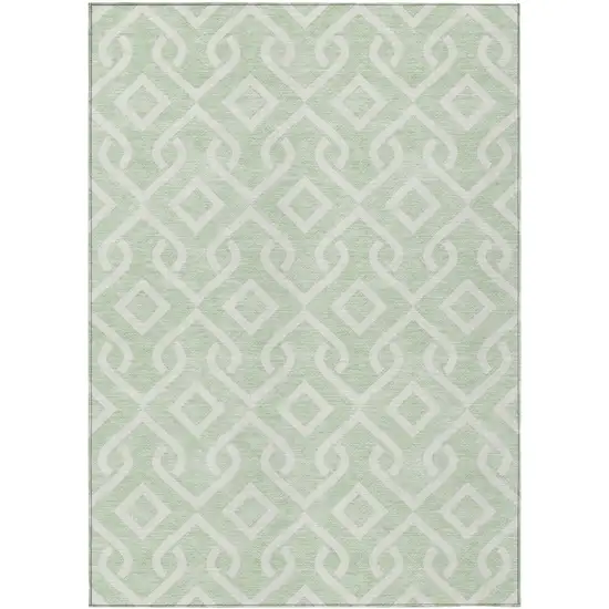 Mint Green And Ivory Geometric Washable Indoor Outdoor Area Rug Photo 2