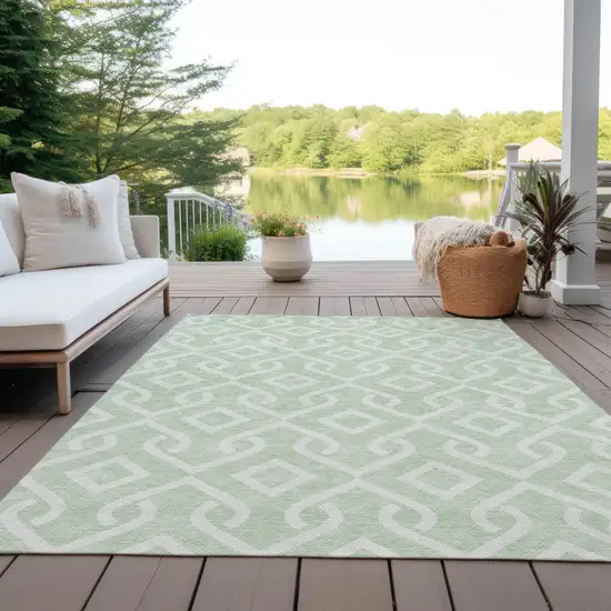 Mint Green And Ivory Geometric Washable Indoor Outdoor Area Rug Photo 6