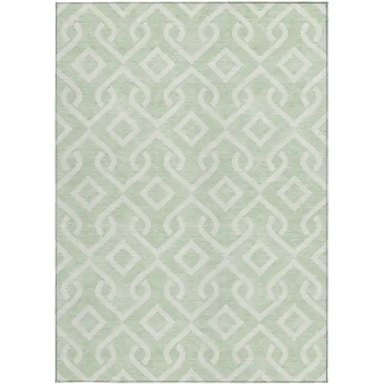 Mint Green And Ivory Geometric Washable Indoor Outdoor Area Rug Photo 5