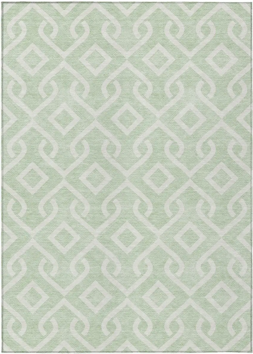 Mint Green And Ivory Geometric Washable Indoor Outdoor Area Rug Photo 2