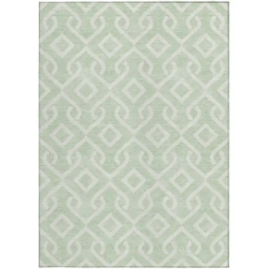 Mint Green And Ivory Geometric Washable Indoor Outdoor Area Rug Photo 5