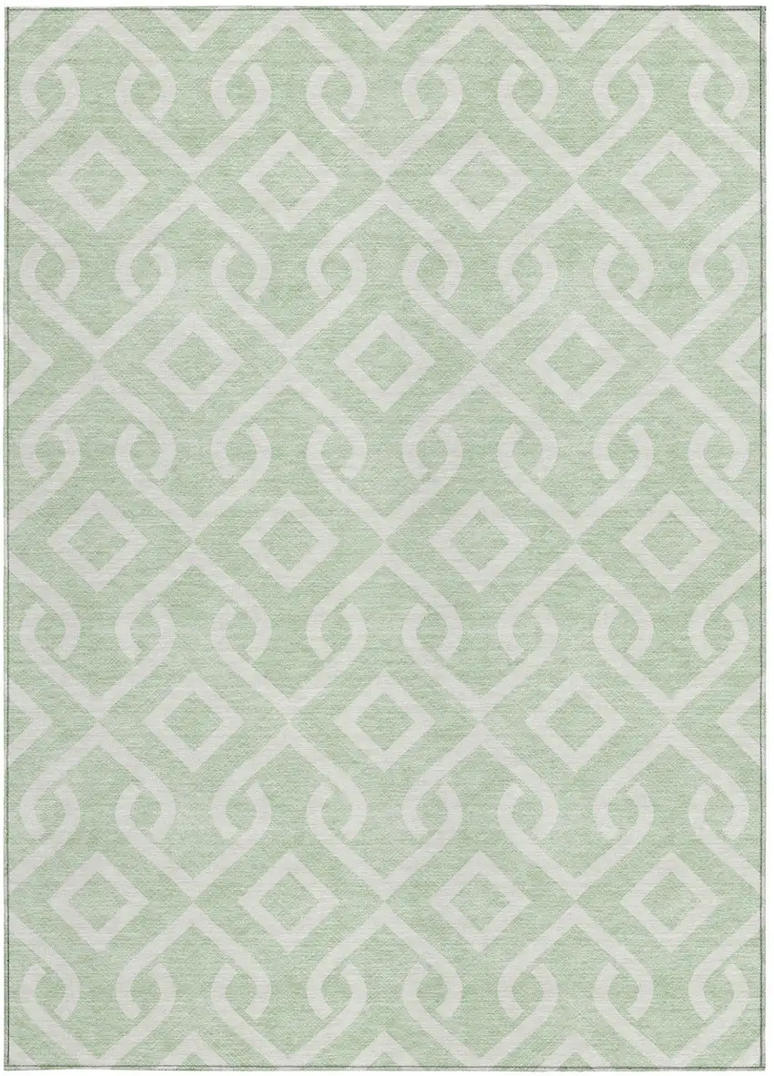 Mint Green And Ivory Geometric Washable Indoor Outdoor Area Rug Photo 5