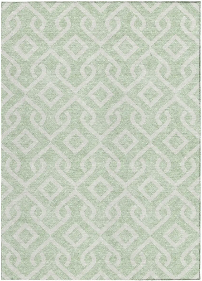 Mint Green And Ivory Geometric Washable Indoor Outdoor Area Rug Photo 5