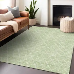Photo of Mint Green And Ivory Geometric Washable Indoor Outdoor Area Rug