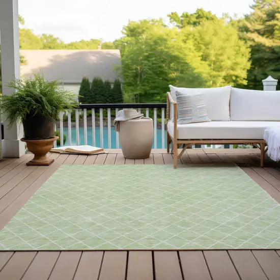 Mint Green And Ivory Geometric Washable Indoor Outdoor Area Rug Photo 9