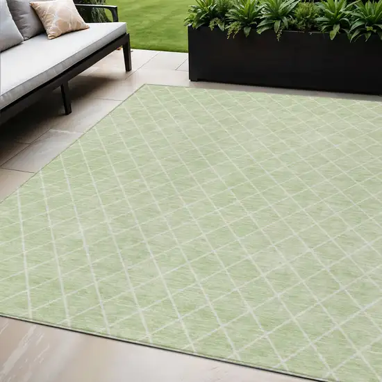 Mint Green And Ivory Geometric Washable Indoor Outdoor Area Rug Photo 1