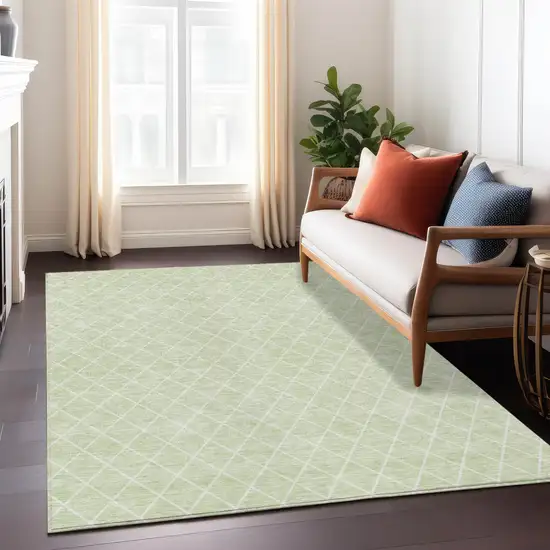 Mint Green And Ivory Geometric Washable Indoor Outdoor Area Rug Photo 9